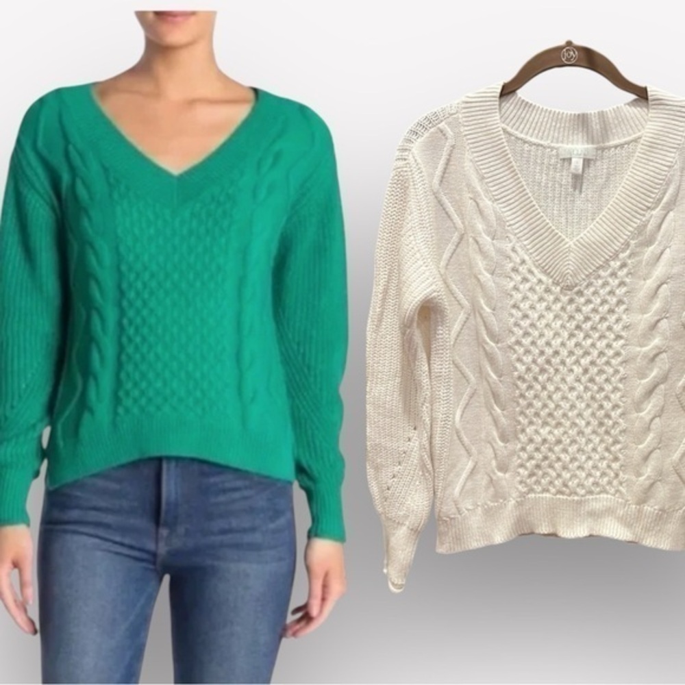 🇪🇸🐠Abound Cable Knit V-Neck Long Sleeve Sweater | White | Small CLEARANCE
